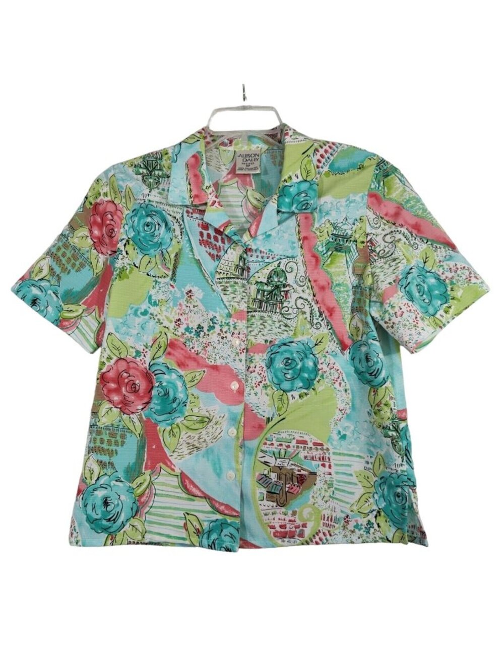 Vintage 80s 90s Allison Daley Button Up Shirt Blouse Women Petite Size 6P Collar